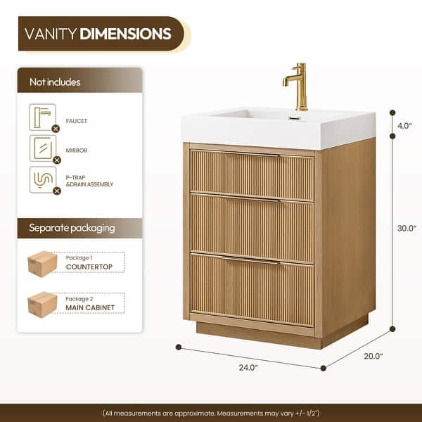 dimension image slide 1 of 6, Hohhot Bath Vanity with Integrated Stone Sink Top without Mirror