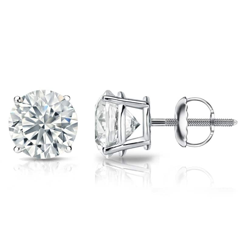 Auriya 14k Gold Lab Grown Round Diamond Stud Earrings 0.50 to 5.00 ct. tw. Screw-Back (F-G VS) - White - 2.50 ct. tw.