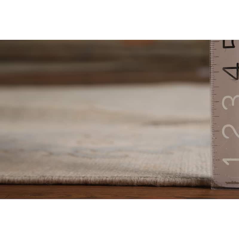 Transitional Beige Oushak Turkish Area Rug Hand-Knotted Wool Carpet - 7'11"x 9'11"