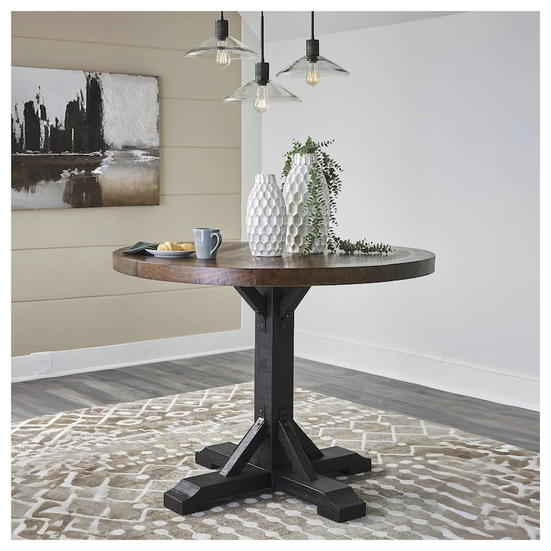 Signature Design by Ashley Valebeck Black/Dark Brown Counter Height Dining Table - 48" W x 48" D x 36" H - 48" W x 48" D x 36" H - Black/Dark Brown