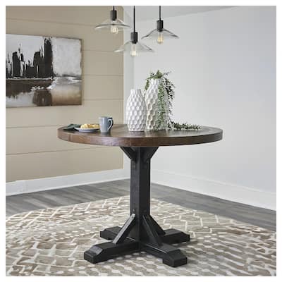 Signature Design by Ashley Valebeck Black/Dark Brown Counter Height Dining Table - 48" W x 48" D x 36" H