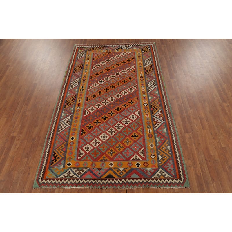Vegetable Dye Kilim Qashqai Nomadic Persian Vintage Wool Carpet - 5'5"x 8'11"