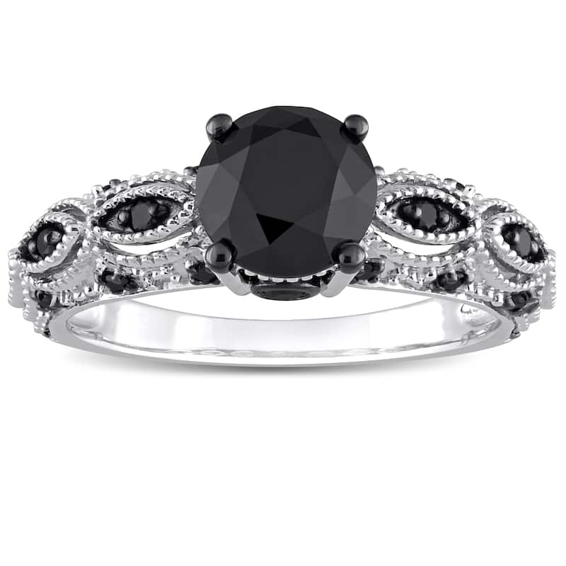 Miadora 2ct TW Black Diamond Engagement Ring in 10k White Gold