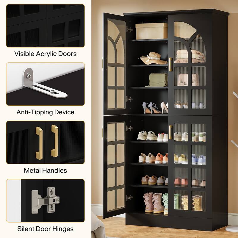 8-Tier Tall Shoe Cabinet with Doors & Led Lights and Adjustable Shelves