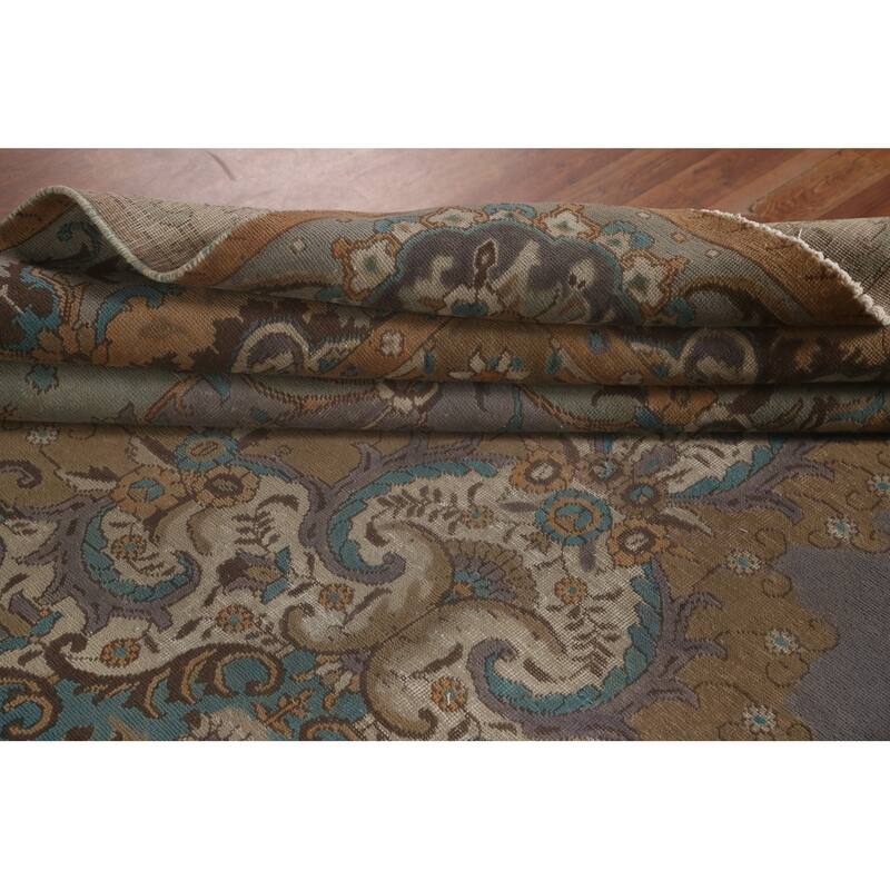 Over-Dyed Purple Tabriz Persian Vintage Rug Handmade Wool Carpet - 9'8"x 13'2"