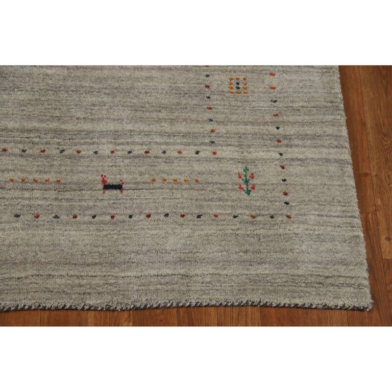 Hand Knotted Oriental 100% Wool Carpet Tribal Animal Pictorial Greys & Charcoal Gabbeh Area Rug - 7' 9'' X 5' 1''