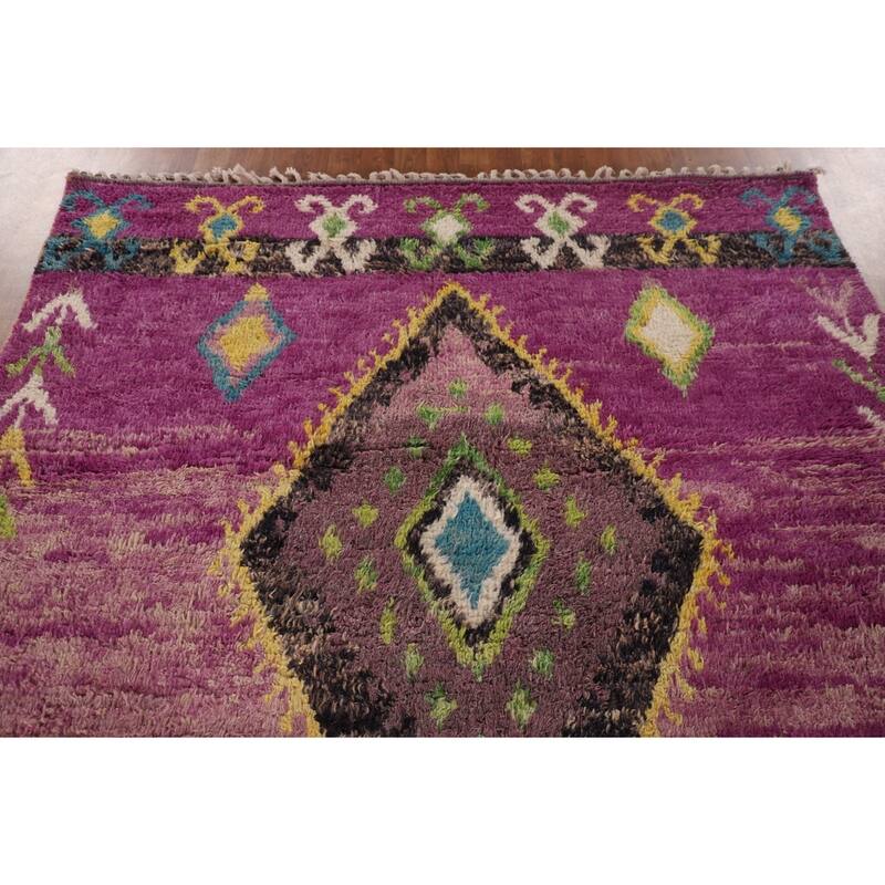 Purple Moroccan Oriental Area Rug Handmade Wool Carpet - 6'0" x 9'9"