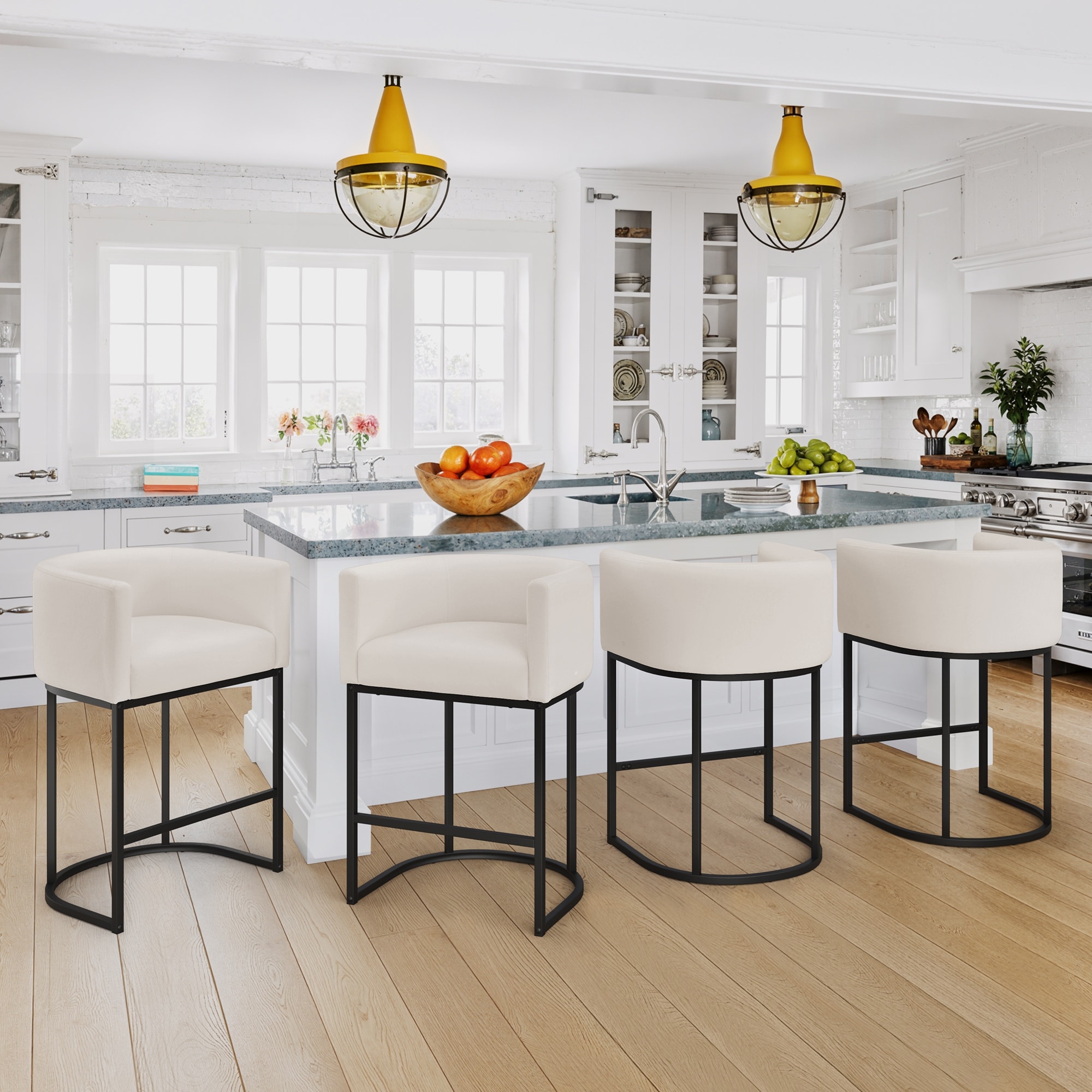 26" Counter Height Bar Stools，Set of 1,2,3,4,6, Modern Upholstered Barrel Chairs for Kitchen Island, Home Bar