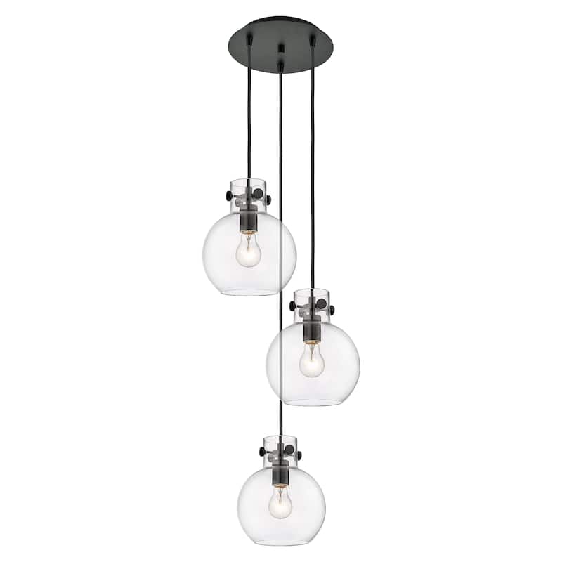 Innovations Lighting Newton Sphere - 3 Light 8" Cord Hung Multi Pendant - 10" Canopy - Clear/Matte Black