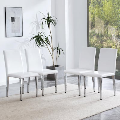 Set Of 4 Pu Leather Backrest Chairs With Metal Legs