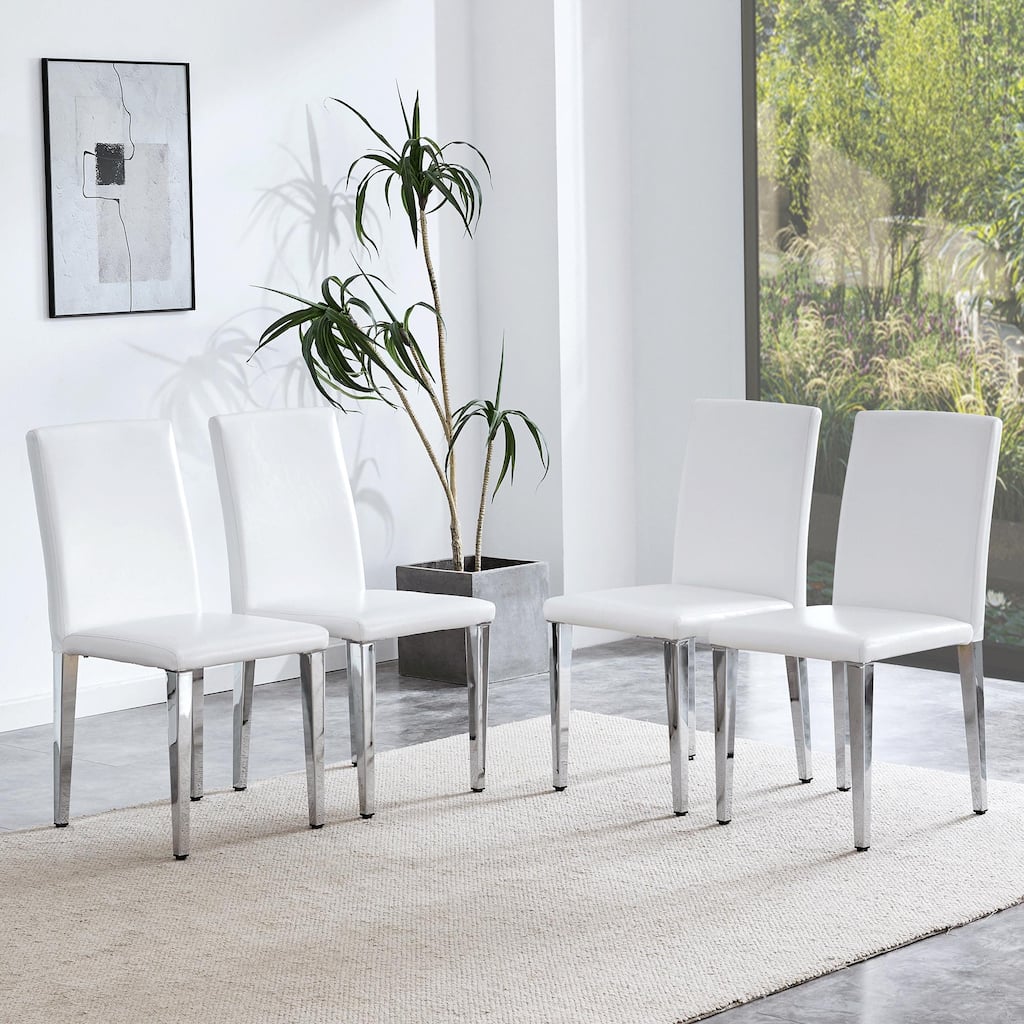 Set Of 4 Pu Leather Backrest Chairs With Metal Legs