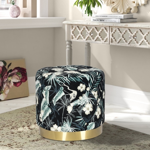 Homebeez Round Velvet Ottoman Footrest Stool Black and Green