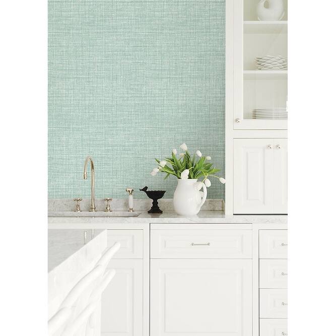 Brewster Tuckernuck Teal Linen Wallpaper - 20.5in x 396in x 0.025in