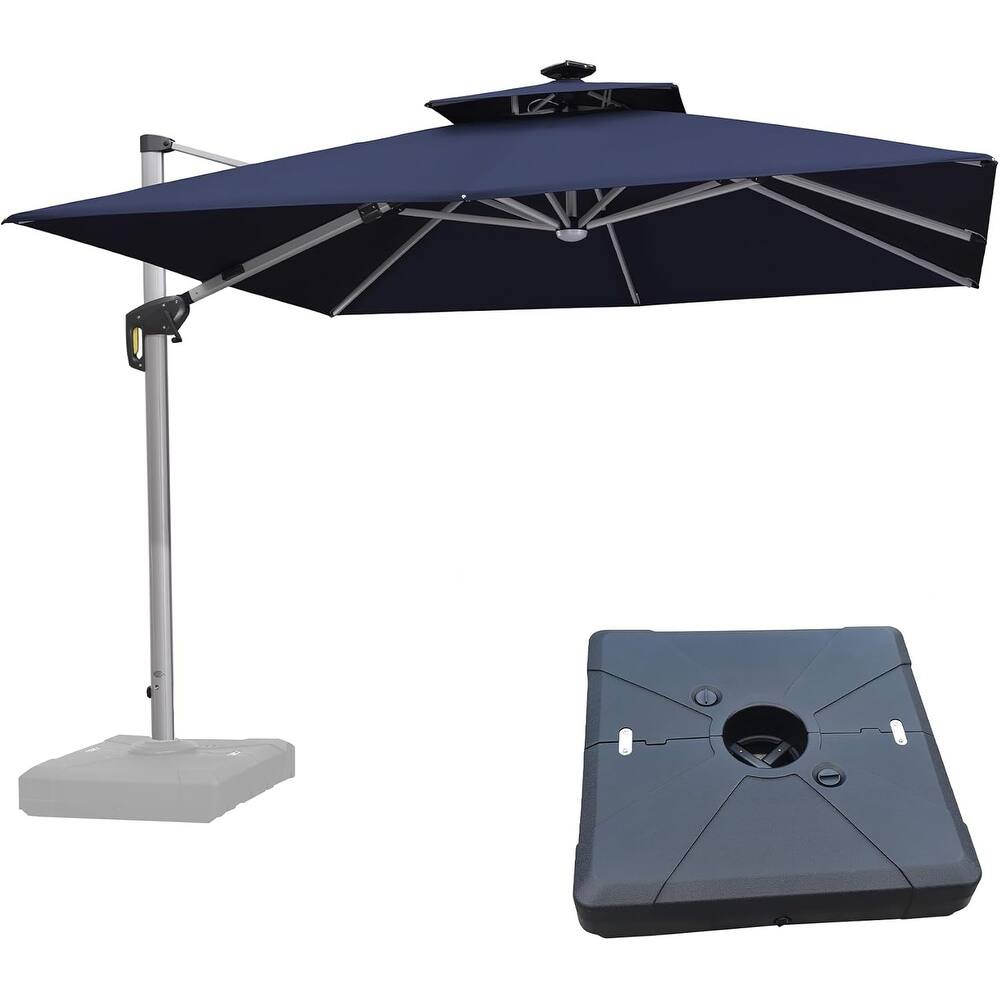 PURPLE LEAF 10 ft Double Top LED Square Patio Cantilever Umbrella with Base