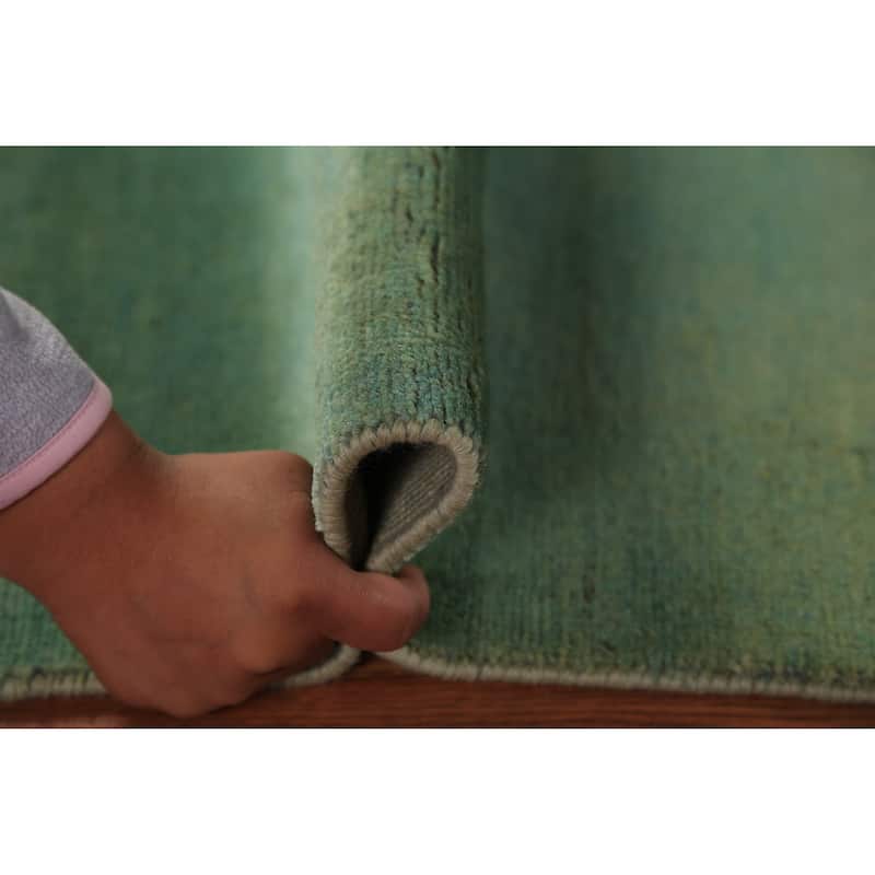 Green & Blue Gabbeh Rug Hand-Knotted Oriental Wool Carpet - 2'7" x 3'10"