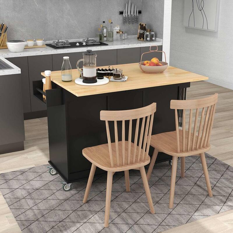 52.7 "W Folding Multifunctional Lockable Wheel Kitchen Cart with 2 Doors and 3 Drawers