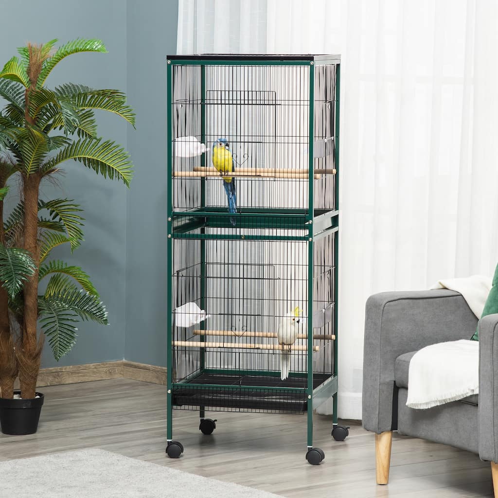 Large Bird Cage with Wheels, Pull-Out Tray, and Perches - 20.5" W x 19.75" D x 55" H