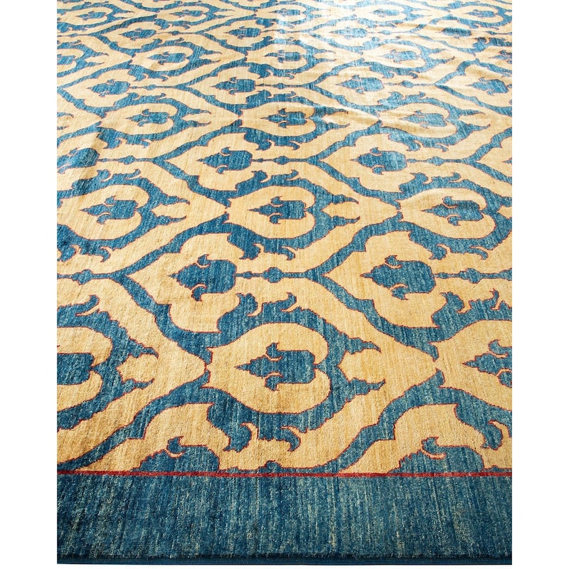 Overton Hand Knotted Wool Vintage Inspired Modern Contemporary Eclectic Blue Area Rug - 10' 3" x 12' 7"