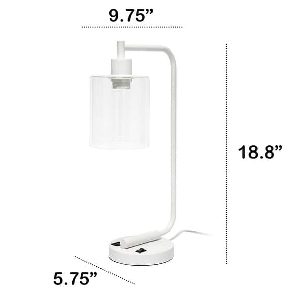 dimension image slide 3 of 5, Lalia Home Modern Iron Desk Lamp with USB Port and Glass Shade - N/A