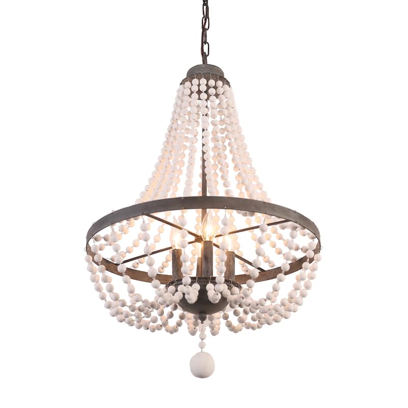 Oaks Aura Farmhouse Candle Style 4-Light Wood Ceiling Light Bohemia Beaded Wood Chandelier