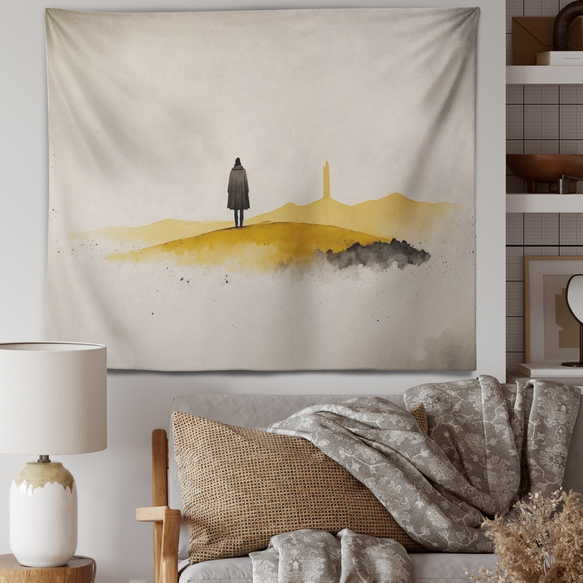 Designart Solitude In Mustard Yellow And Gray Landscape
