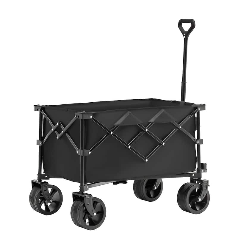 Black Oxford Iron Wagon 265lbs Foldable Cart with 150L Storage - 35.04 x 21.26 x 42.52 inch