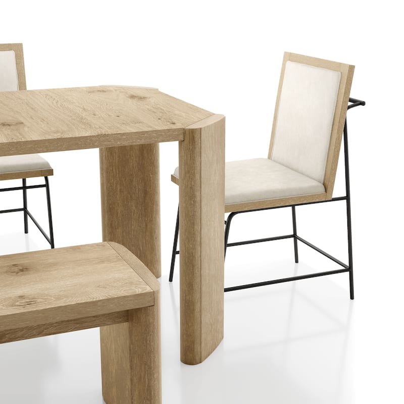 Furniture of America Elira Modern 6-Piece Oak Solid Wood Dining Set with Bench
