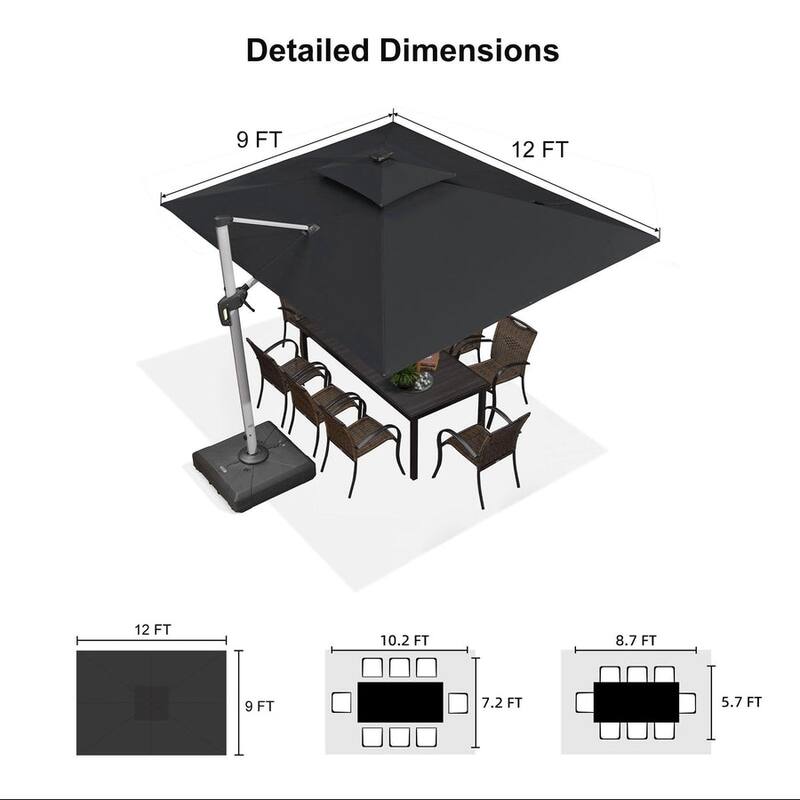 PURPLE LEAF 9 x 12 ft Double Top LED Rectangle Patio Cantilever Umbrella with Base