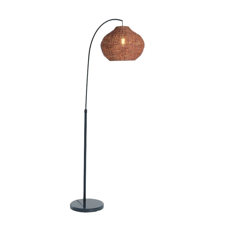 Floor Lamp with Marble Base and Rattan Shade