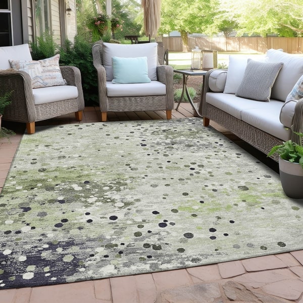 slide 2 of 103, Machine Washable Indoor/Outdoor Modern Splatter Chantille Rug Aloe - 10' x 14'