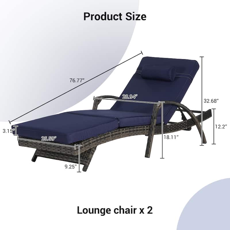 Outdoor Wicker Reclining Lounge Chairs Set of 2 with Cushions – Adjustable, Lawn Chairs for Patio, Poolside, and Garden
