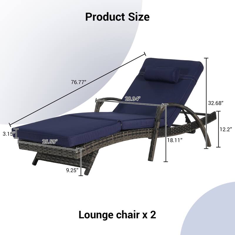 Wicker Curved Lounge Chair Set of 2, Outdoor Reclining Chairs with Cushions & 5 Adjustable Reclining Angles