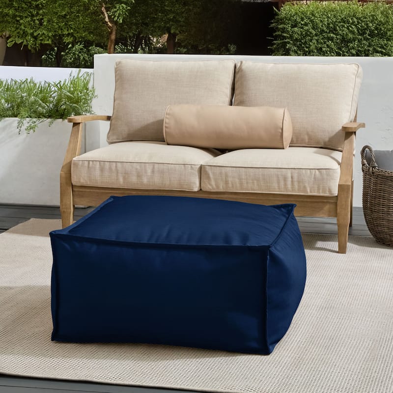 Sorra Home Sunbrella Outdoor Top Stitch Solid Bean Pouf - Canvas Navy - Large