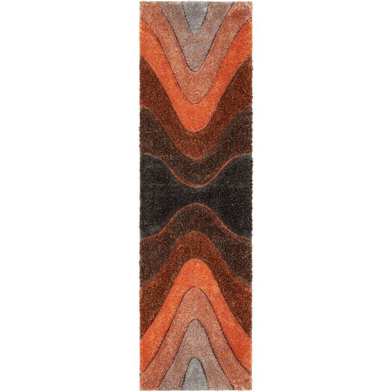 Well Woven San Francisco Luz Geometric Modern Carved Shag Area Rug - 2' 7" x 9' 10" - Grey Orange - Runner