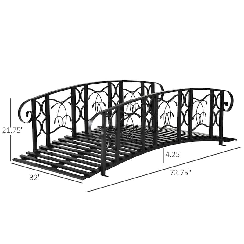 Outsunny 6' Metal Arch Backyard Garden Bridge with 660 lbs. Weight Capacity, Safety Siderails, Vine Motifs, & Easy Assembly