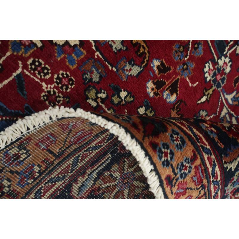 Hand Knotted Oriental 100% Wool Carpet Traditional Floral Red Mashad Area Rug - 12' 2'' X 9' 5''