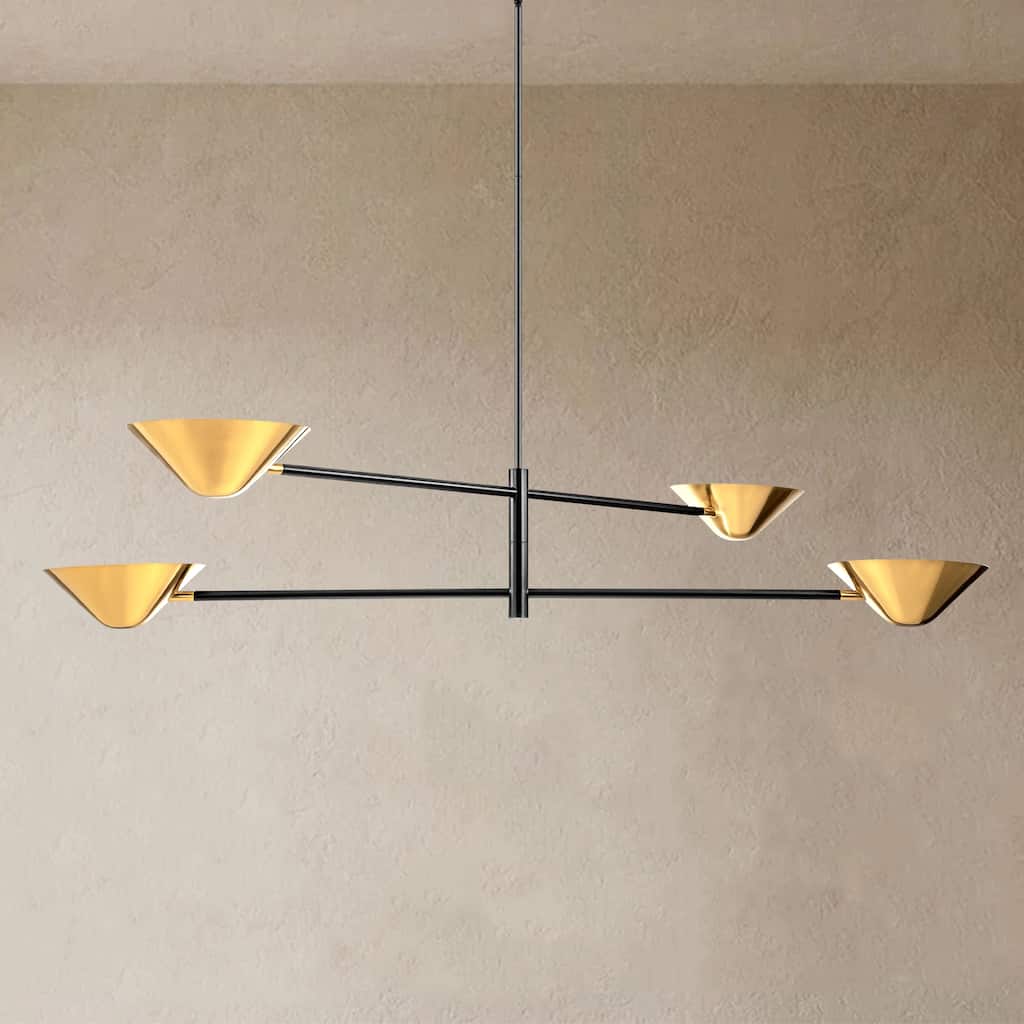 4-Light Brass Industrial Linear Chandelier for Dining Room/ Kitchen Island
