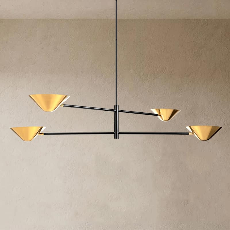 4-Light Modern Industrial Linear Sputnik Gold Chandelier for Dining Room/Living Room