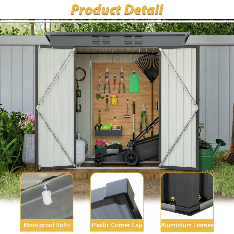 6 x 4 ft Outdoor Storage Shed, All Weather Metal Tool Shed with Hinged Door, Padlock, Backyard Garden Shed