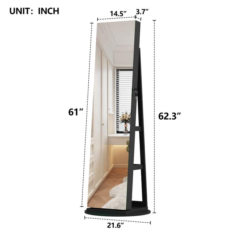 360° Rotating Lockable Jewelry Cabinet Armoires with Full Length Mirror