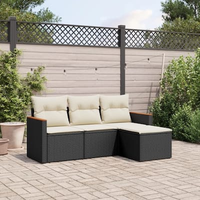 vidaXL Patio Sofa Set with Cushions Outdoor Conversation Furniture Poly Rattan - 21.7 x 21.7 x 14.6 in