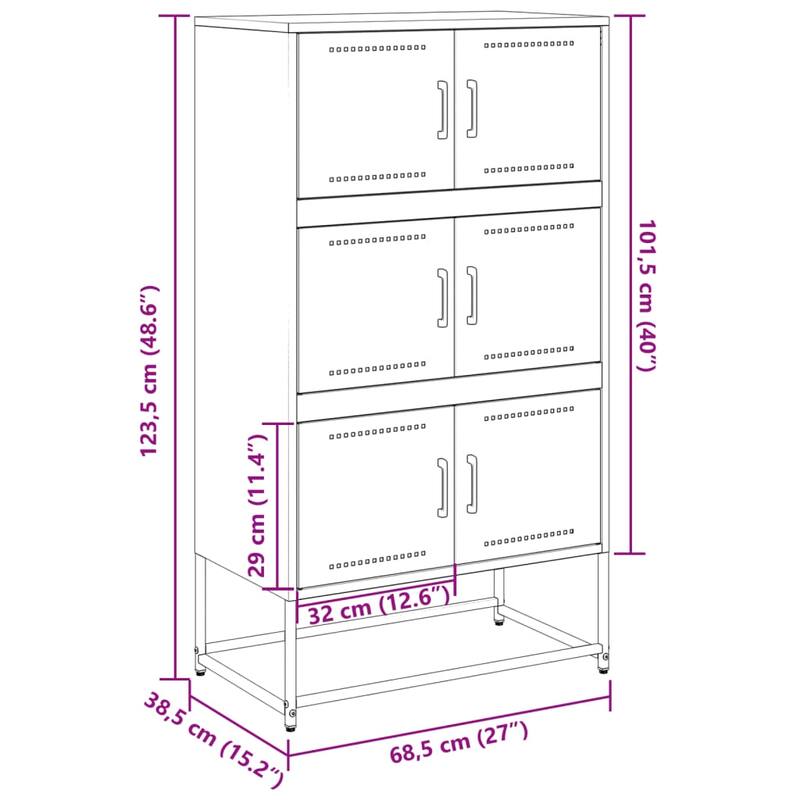 vidaXL Sideboard Storage Cabinet Cupboard Highboard Living Room Furniture Steel - 15.2 x 27.0 x 48.6