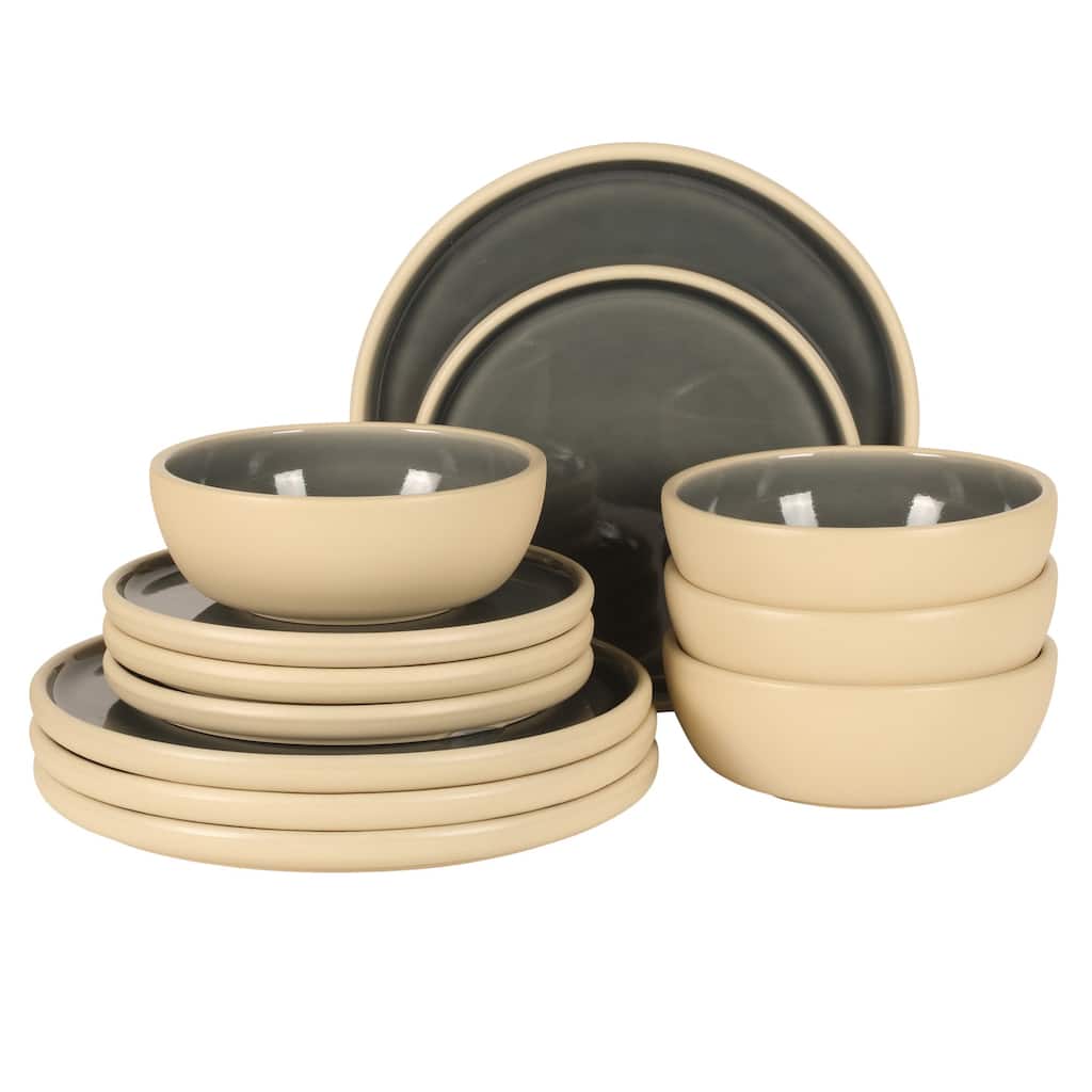 Gibson Elite - Made in Portugal - Port Gaia 12 Piece (Service for 4) Reactive Glaze Dishes Stoneware Ceramic Dinnerware Set