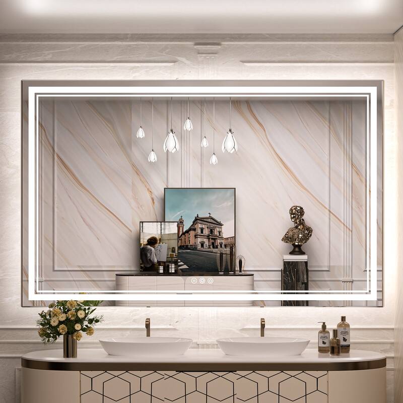 Keonjinn Rectangular Front Light & Backlit,LED Bathroom Vanity Mirror, 3 Color Temperatures, Anti Fog