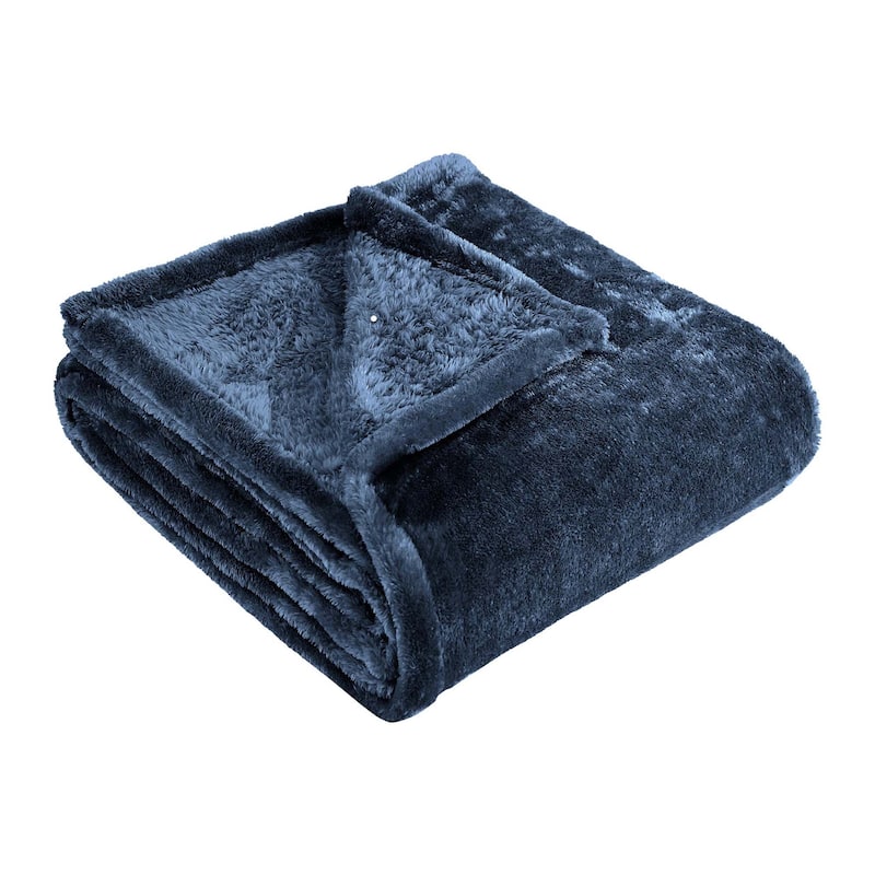 Simply Essential Plush Medium Weight Classic Solid Fleece Blanket - Full/Queen - Navy Blue