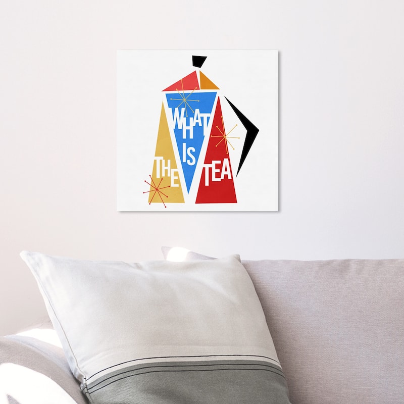 Wynwood Studio 'What's the Tea Modern' Typography and Quotes Wall Art Canvas Print Funny Quotes and Sayings - Red, Blue