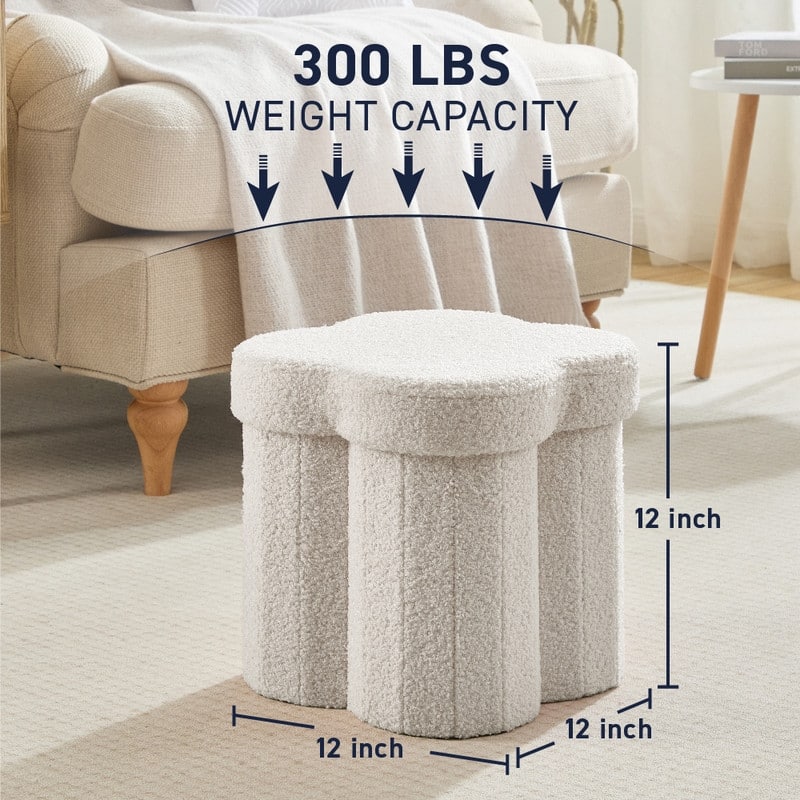 Ornavo Home Boucle Flower 12" Storage Ottoman - Footstool - Perfect for Dorm, Living Room and Bedroom