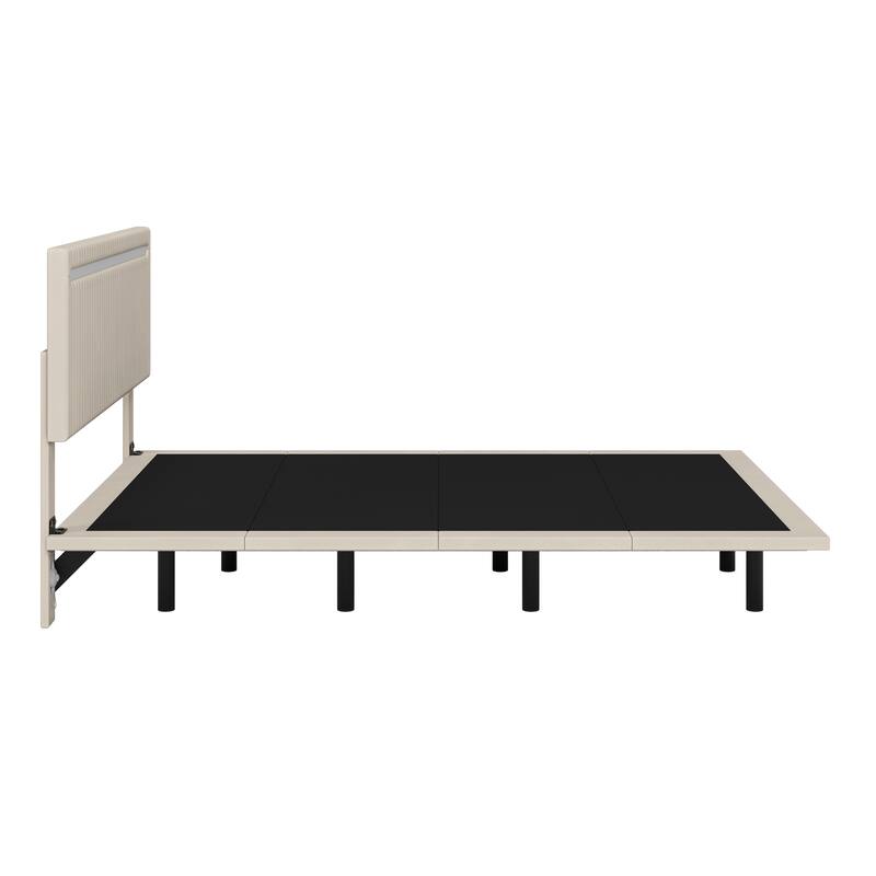 Roomfitters Full/Queen Size Floating Platform Bed Frame, Velvet Upholstery, Channel Tufted Headboard, No Box Spring Needed