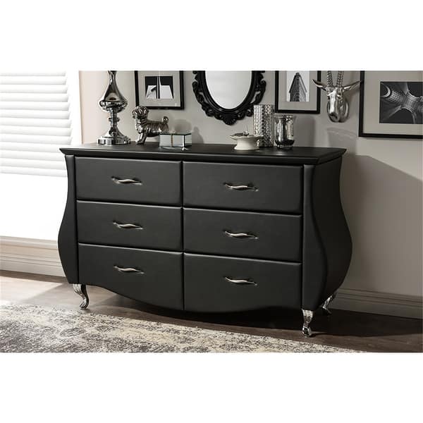Large Black Glam 6-Drawer Dresser, Steel Accents, Smooth-gliding Drawers Large Black Glam 6-Drawer Dresser, Steel Accents, Smooth-gliding Drawers