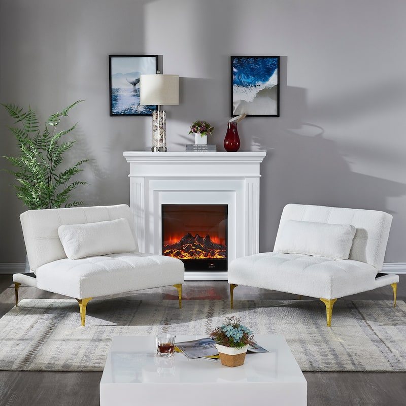 Modern Versatile Futon Loveseat Sofa, 71" Convertible Sofa Bed w/Gold Metal Legs, Teddy Fabric Living Room 2-Seater Sofa Couch - White Teddy